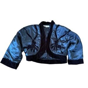 Victoria's Secret Gold Label black bow design‎ velour trim satin jacket